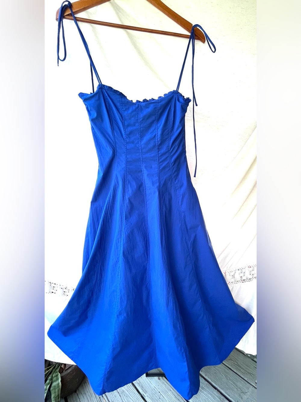 Zara Poplin Strappy Midi Dress V-Neck Ruffles Cornflower Blue Small NWT - Picture 10 of 16